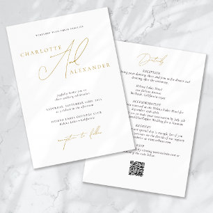Elegant Calligraphy QR Code All in One Bröllop Inbjudningar
