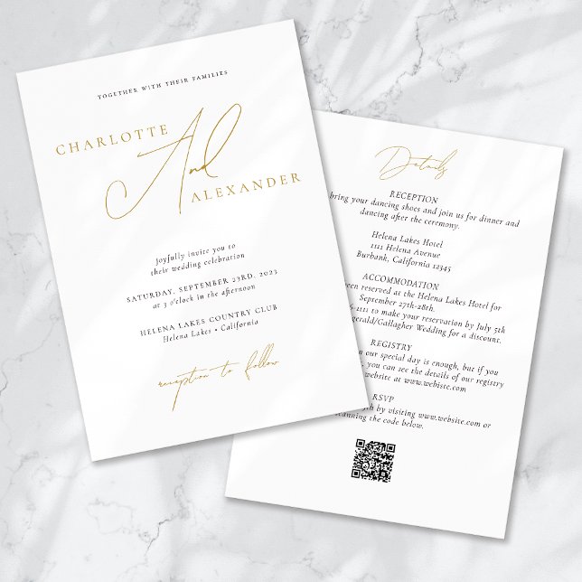 Elegant Calligraphy QR Code All in One Bröllop Inbjudningar (Skapare uppladdad)