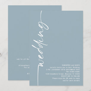 Elegant Calligraphy QR Code Dusty Blue Bröllop Inbjudningar