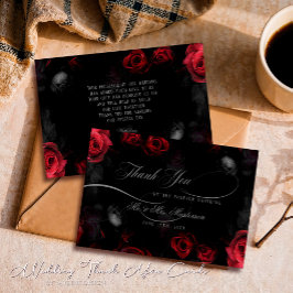 Elegant Calligraphy Red Black Blommigt Bröllop Tack Kort