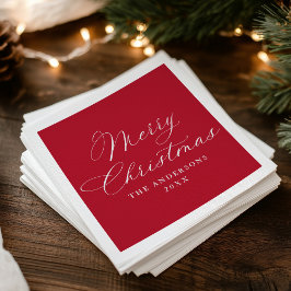 Elegant Calligraphy Red Merry Christmas Pappersservett