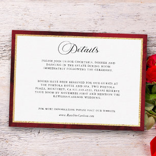 Elegant Calligraphy Red och Guld Bröllop Tilläggskort