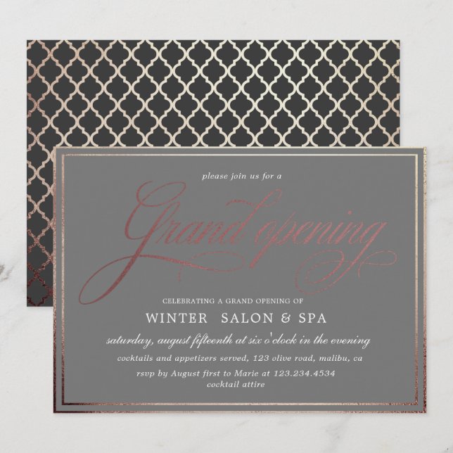 elegant calligraphy ro guld Grand Open Inbjudningar (Fram/baksida)