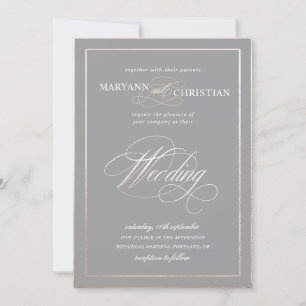 elegant calligraphy ro guld grått bröllop inbjudningar