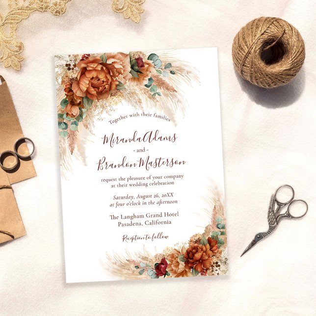 Elegant Calligraphy Romantic Floral Boho Wedding Inbjudningar (Skapare uppladdad)
