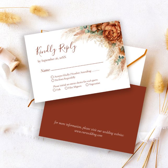 Elegant Calligraphy Romantic Floral Boho Wedding OSA Kort (Skapare uppladdad)