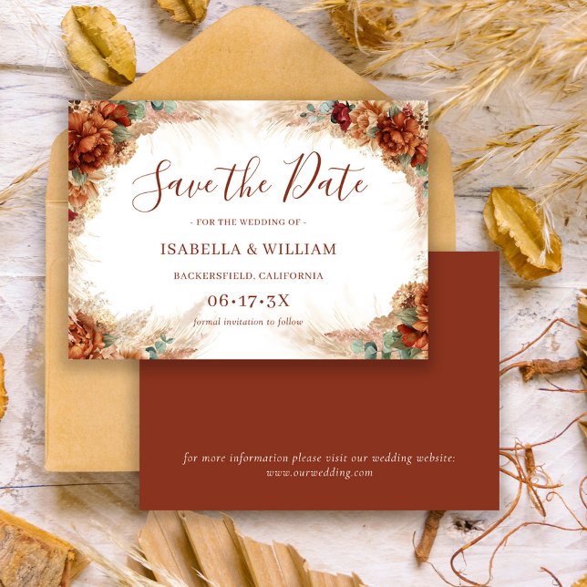 Elegant Calligraphy Romantic Floral Boho Wedding Spara Datumet (Skapare uppladdad)