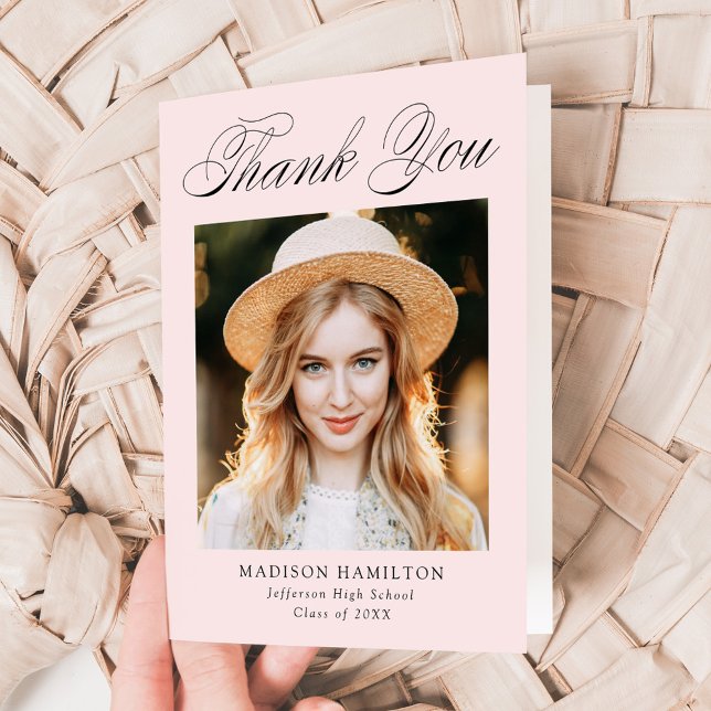 Elegant Calligraphy  Rosa Photo Studenten Tack Kort (Skapare uppladdad)