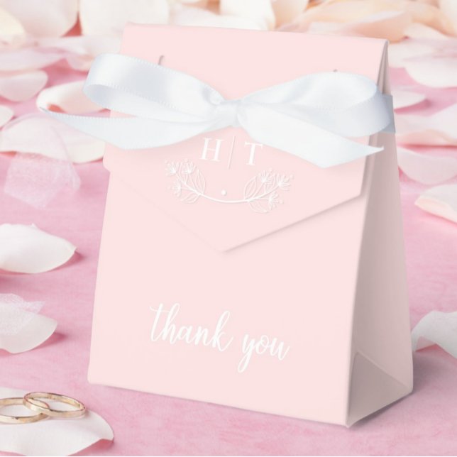 Elegant Calligraphy Rosa White Monogram Bröllop Presentaskar (Elegant Calligraphy Pink White Monogram Wedding Favor Boxes)