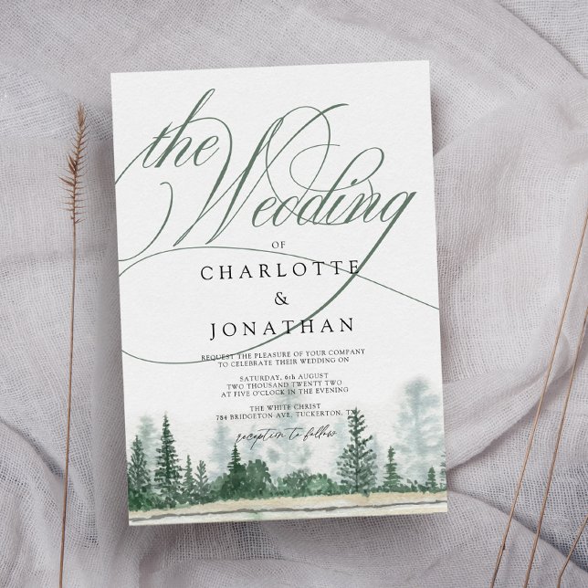 Elegant Calligraphy Rustic Mountains Bröllop Inbjudningar (Skapare uppladdad)