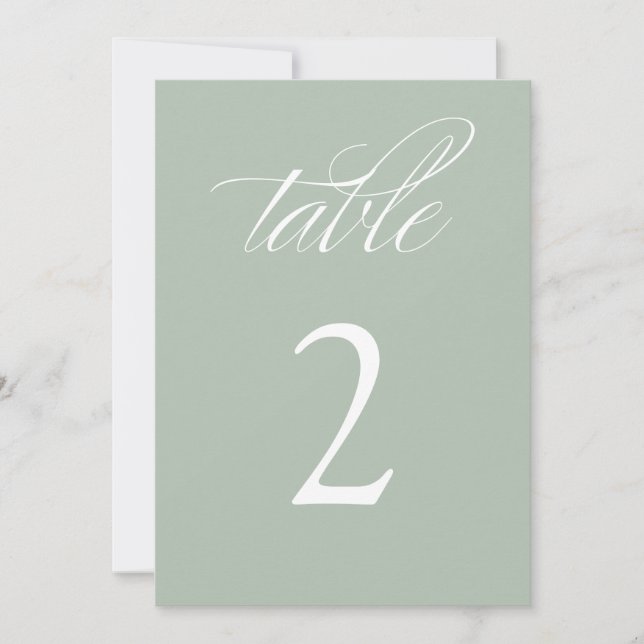 Elegant Calligraphy Sage Bröllop Bordsnummer (Framsida)