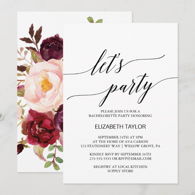 Elegant Calligraphy | Säkerhetskopiering av Blommi Inbjudningar (Fram/baksida)