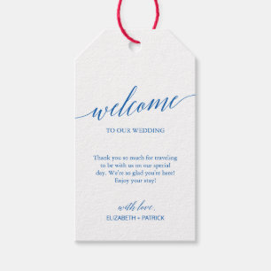 Elegant Calligraphy Santorini Blue Bröllop Välkomm Presentetikett