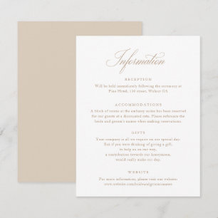 Elegant Calligraphy Script Beige Bröllop Info Card Inbjudningar