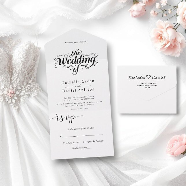 Elegant Calligraphy Script Black and White Bröllop (Skapare uppladdad)