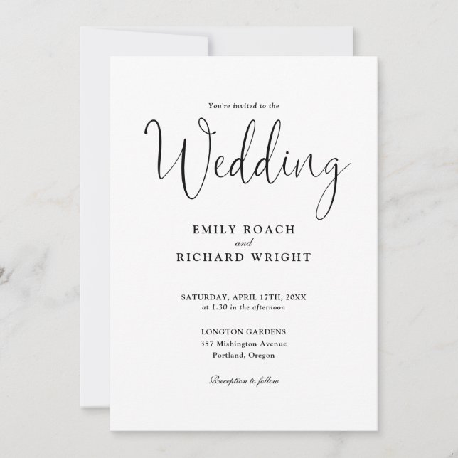 Elegant Calligraphy Script Black and White Bröllop Inbjudningar (Framsida)