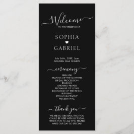 Elegant Calligraphy Script Black Bröllop Ceremony Program