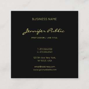 Elegant Calligraphy Script Black Guld Trendig Luxe Fyrkantigt Visitkort