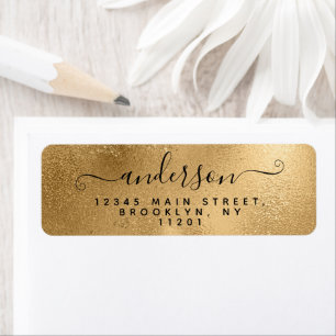 Elegant Calligraphy Script Black Namn Guld Metall Returadress Etikett