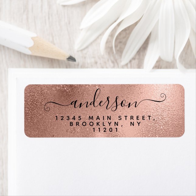 Elegant Calligraphy Script Black Namn Ro Guld Returadress Etikett (Insitu)