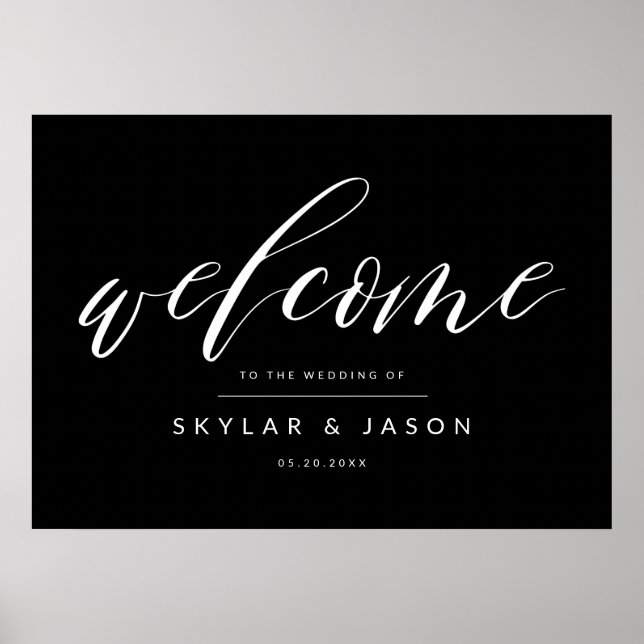 Elegant Calligraphy Script Black Welcome Bröllop Poster (Framsidan)