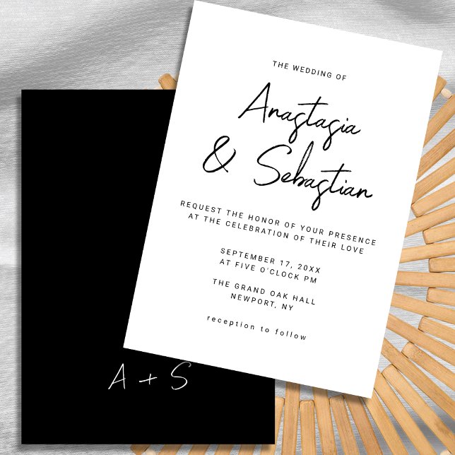 Elegant Calligraphy Script Black & White Bröllop Inbjudningar (Elegant Calligraphy Script Black & White Wedding Invitation)