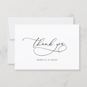Elegant Calligraphy Script Black & White Bröllop Tack Kort