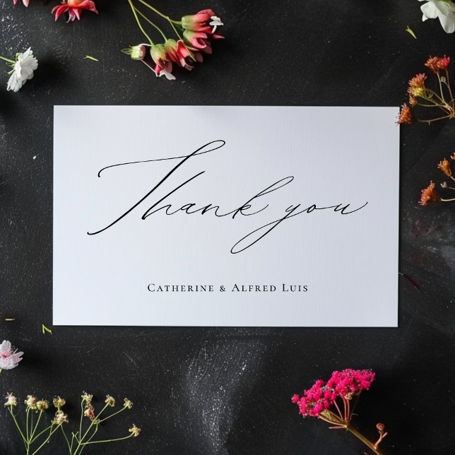 Elegant Calligraphy Script Black White Bröllop Tack Kort (Skapare uppladdad)