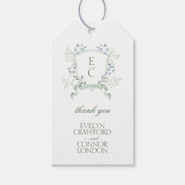 Elegant Calligraphy Script Blommigt Vapensköld Brö Presentetikett (Framsidan)