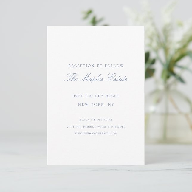 Elegant Calligraphy Script Blue Wedding Reception Tilläggskort (Skapare uppladdad)