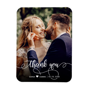 Elegant Calligraphy Script Bröllop Photo Tack Magnet