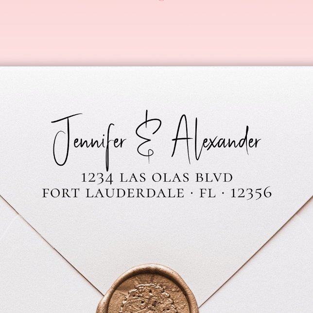 Elegant Calligraphy Script Bröllop Returadress Självfärgande Stämpel (Skapare uppladdad)