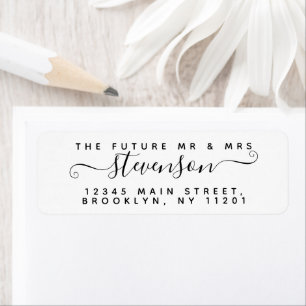 Elegant Calligraphy Script Future MR. MRS. Bröllo Returadress Etikett