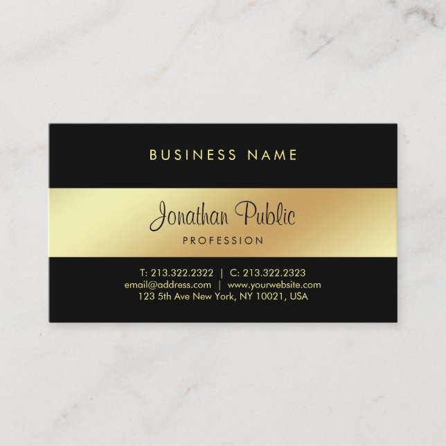 Elegant Calligraphy Script Glamor Black Guld Luxe Visitkort (Framsida)
