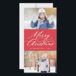 Elegant Calligraphy Script God jul 2 Photo Julkort<br><div class="desc">Den här snyggten och det moderna julfotokortet har en elegant av det moderna kalligrafiskriptet med två av dina foton. Den motsatta har en fallande snö mönster på rött. Se till att besöka butiken för att se fler helgdagskort för snyggt och elegant som detta!</div>