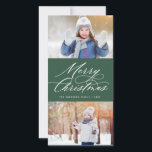 Elegant Calligraphy Script God jul 2 Photo Julkort<br><div class="desc">Den här snyggten och det moderna julfotokortet har en elegant av det moderna kalligrafiskriptet med två av dina foton. Den motsatta har en fallande snö mönster på rött. Se till att besöka butiken för att se fler helgdagskort för snyggt och elegant som detta!</div>