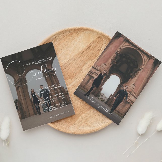 Elegant Calligraphy Script Grått Photo Bröllop Inbjudningar (Skapare uppladdad)