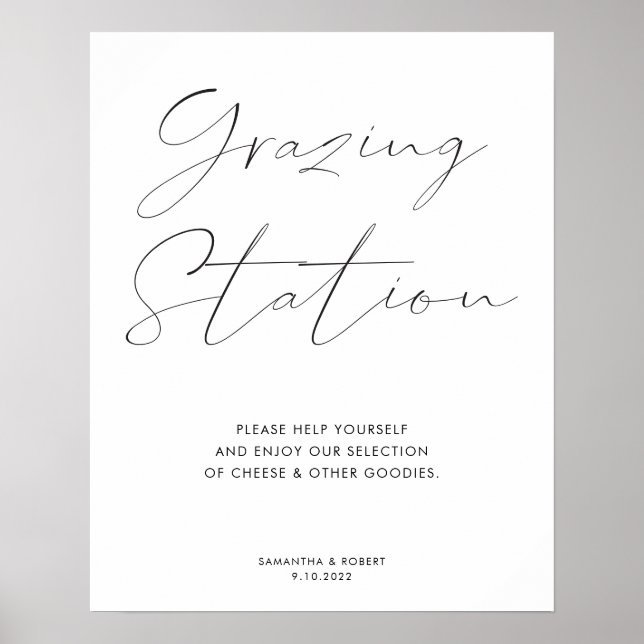 Elegant Calligraphy Script Grazing Station Bröllop Poster (Framsidan)