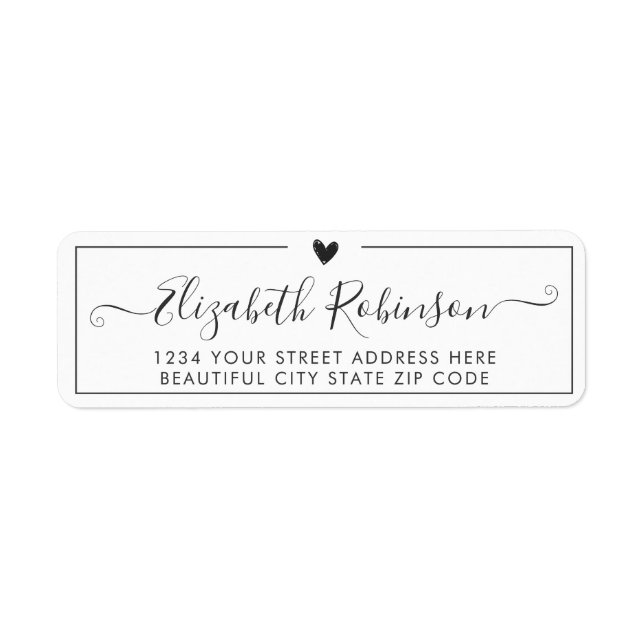 Elegant Calligraphy Script Heart Address Label Returadress Etikett (Framsidan)