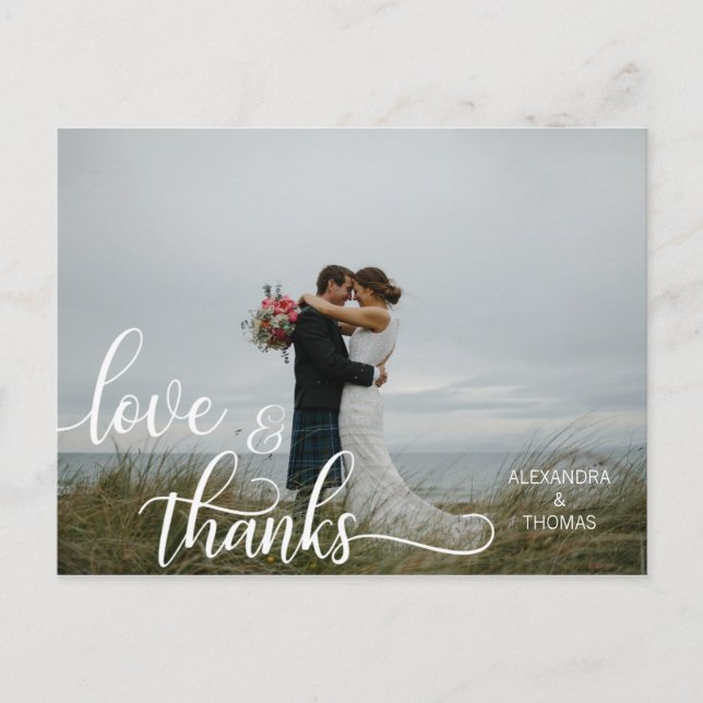 Elegant Calligraphy Script KÄRLEK & THANKS w/ PHOT Vykort (Framsida)