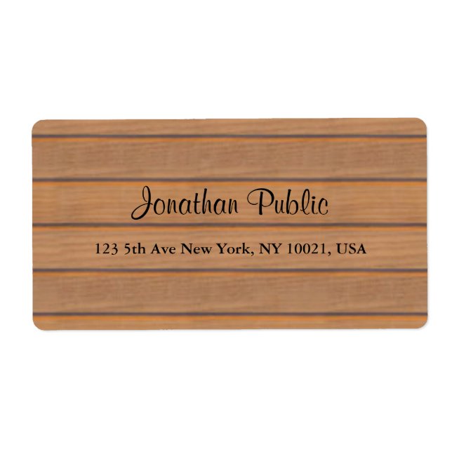 Elegant Calligraphy Script Namn Text Wood Shipping Fraktsedel (Framsidan)