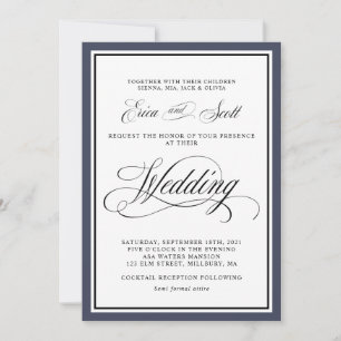 Elegant Calligraphy Script Navy Blue Bröllop Invit Inbjudningar