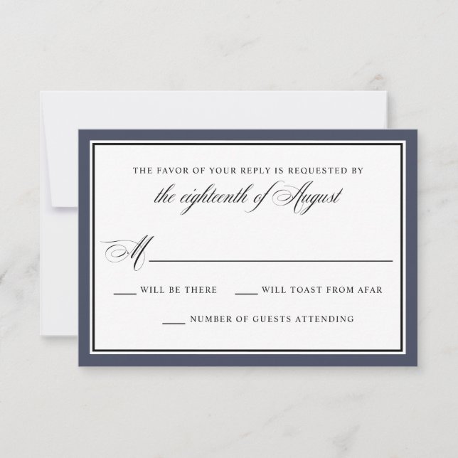 Elegant Calligraphy Script Navy Blue-Bröllop OSA Kort (Framsida)