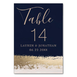 Elegant Calligraphy Script, Navy, Guld Bröllop Bordsnummer