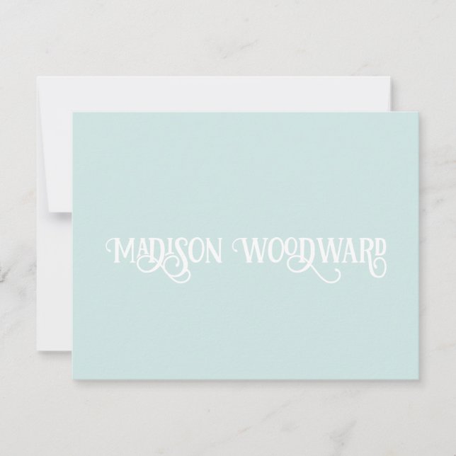 Elegant Calligraphy Script Pastel Blue Note Card Anteckningskort (Framsida)