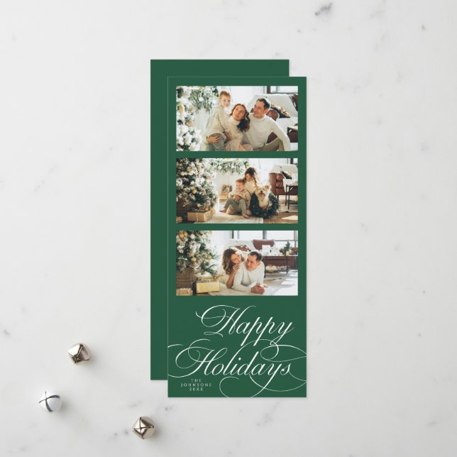 Elegant Calligraphy Script Photo Collage Christmas Julkort (Fram/Back In Situ)