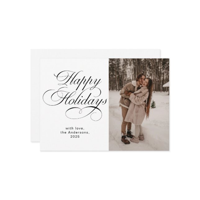 Elegant Calligraphy Script Photo Collage Christmas Julkort (Fram/Back In Situ)