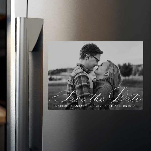 Elegant Calligraphy Script Photo Save Date Magnetisk Inbjudningskort (Skapare uppladdad)