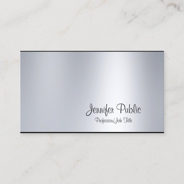Elegant Calligraphy Script Silver look Glam Plain Visitkort (Framsida)