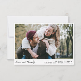 Elegant Calligraphy Script Simple Photo Bröllop Tack Kort